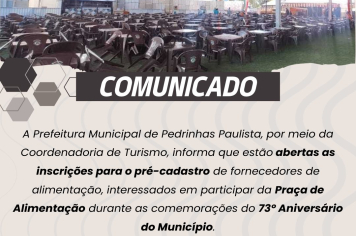 PRÉ-CADASTRO PARA ESTANDES DE ALIMENTAÇÃO NO ANIVERSÁRIO DE PEDRINHAS PAULISTA 2025